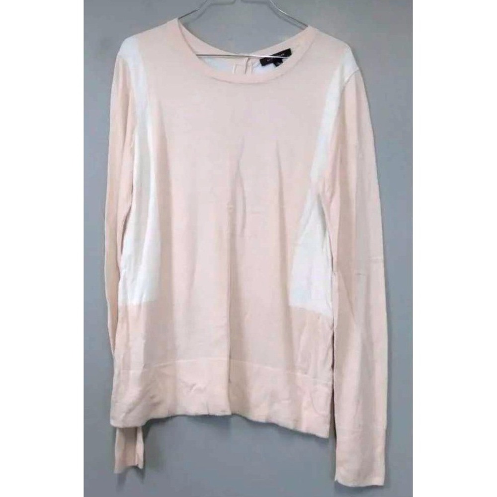 Ann Taylor Sweater Women Large Pink Colorblock Wool Blend Button Back Pullover